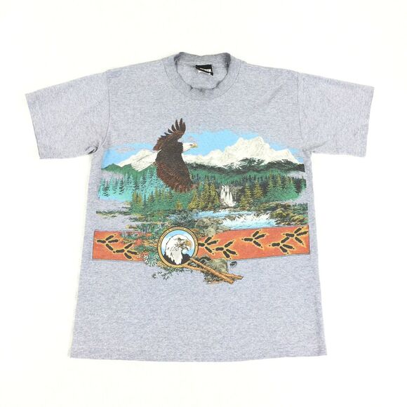 Vintage Single Stitch Image West Graphic T-Shirt Size Medium Gray Nature Eagle M - Picture 1 of 10